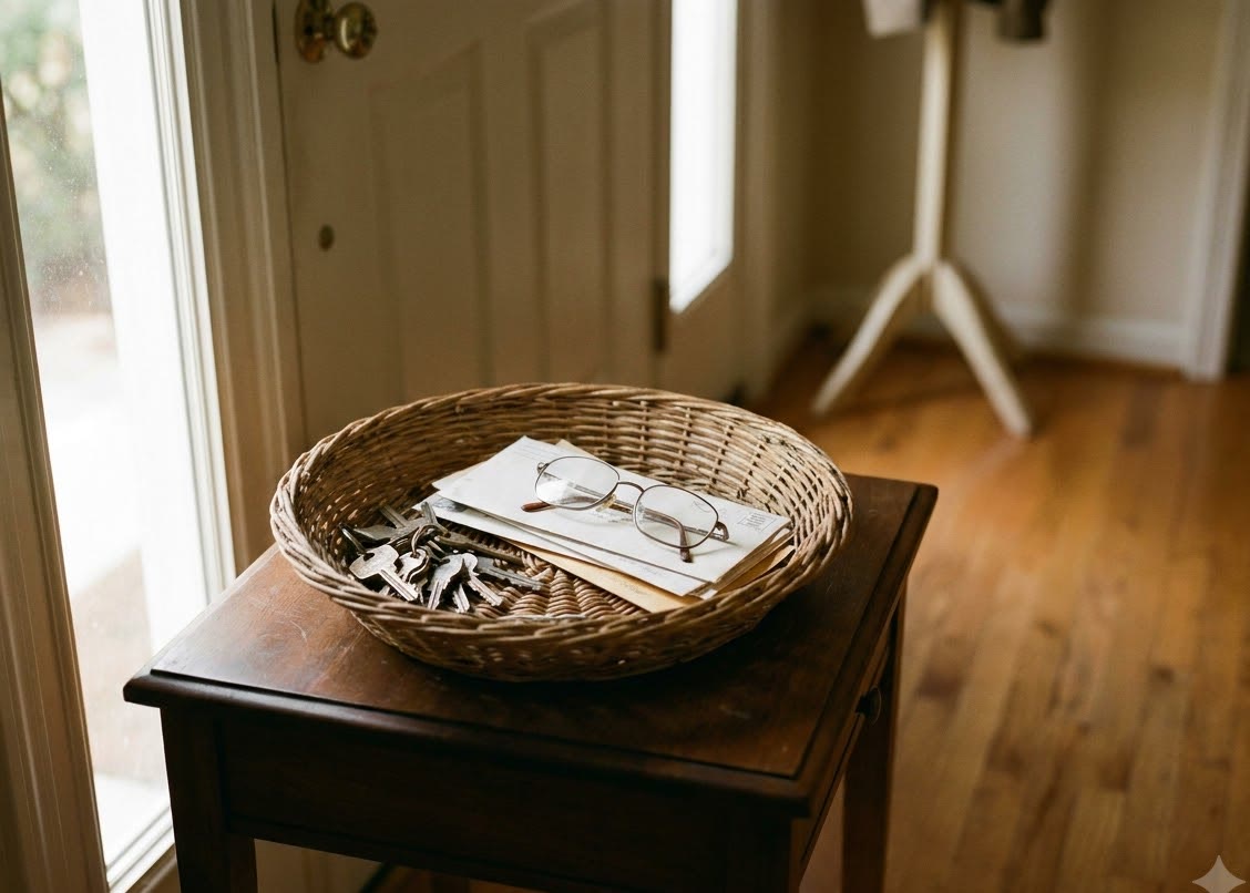 One shallow basket by the door